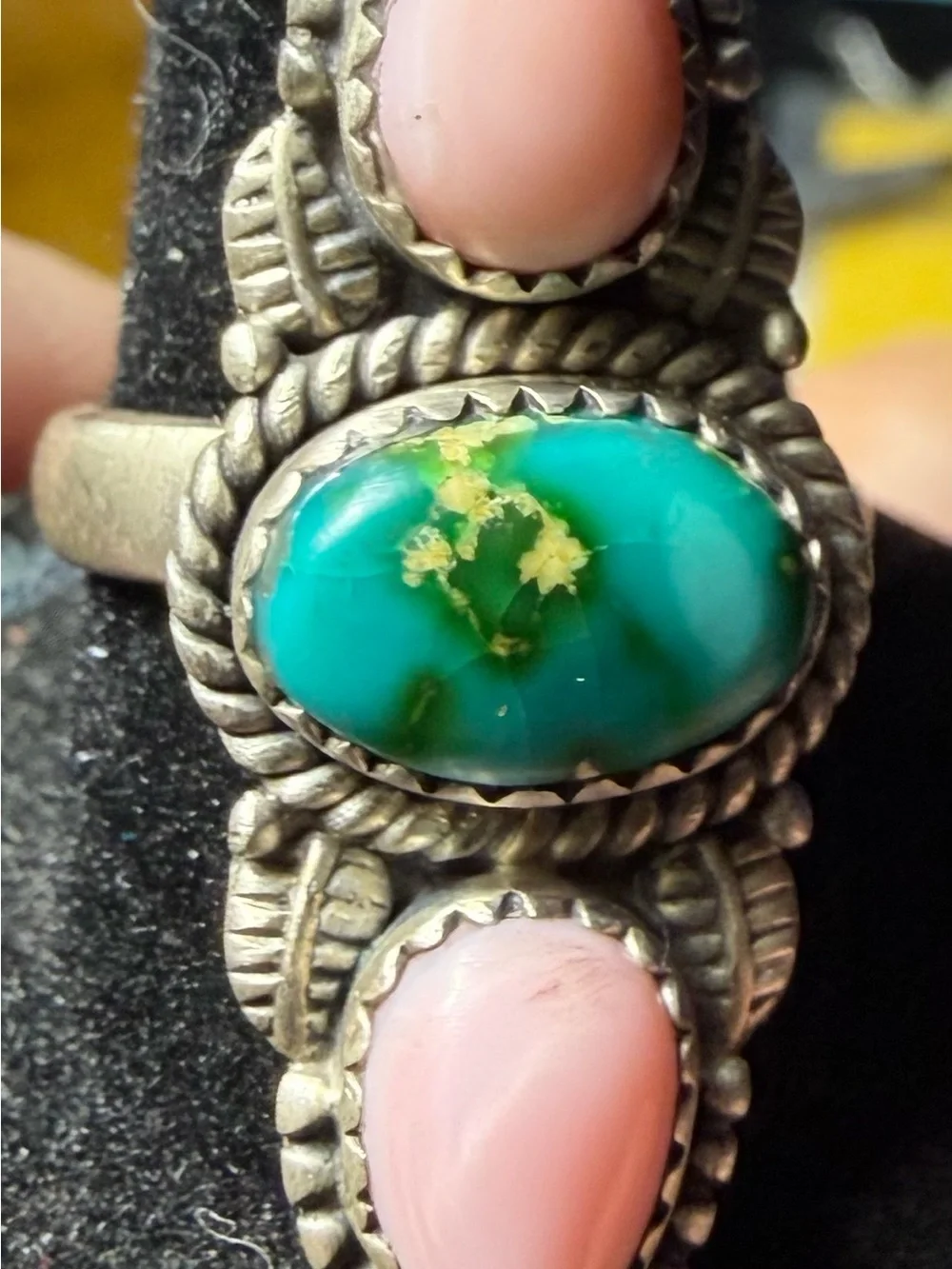 New Sonoran Gold Turquoise & Pink Conch Sterling Adjustable Ring 1.25”